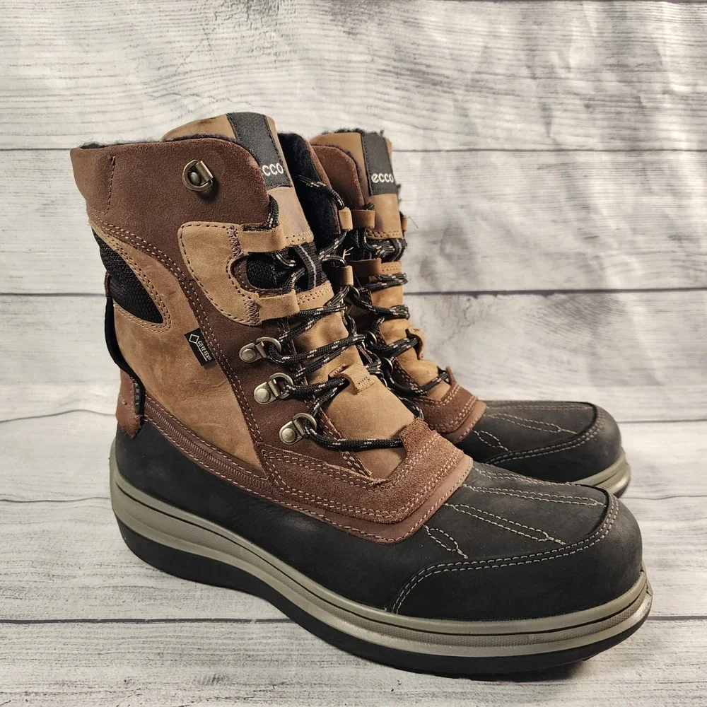 ECCO Roxton Gore-Tex Men's 42 Brown Leather Suede Winter Snow Boots Waterproof